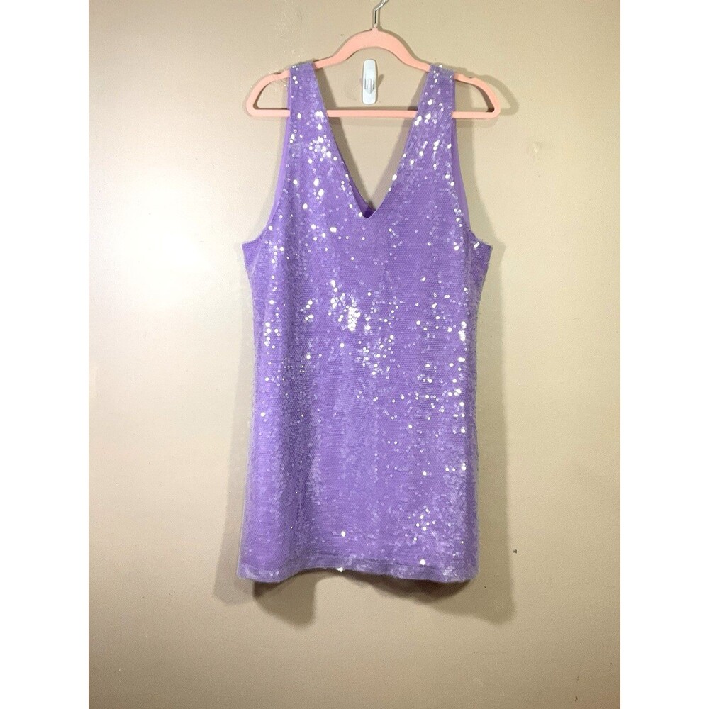 A New Day Dress Womens Sequined V-Neck Mini Dress XL Purple Party Glam Hoco